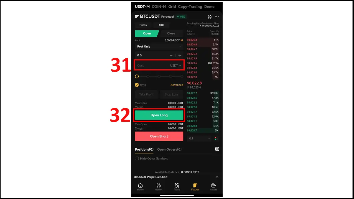 12- معاملات فیوچرز در صرافی XT با موبایل | سفارش Post only