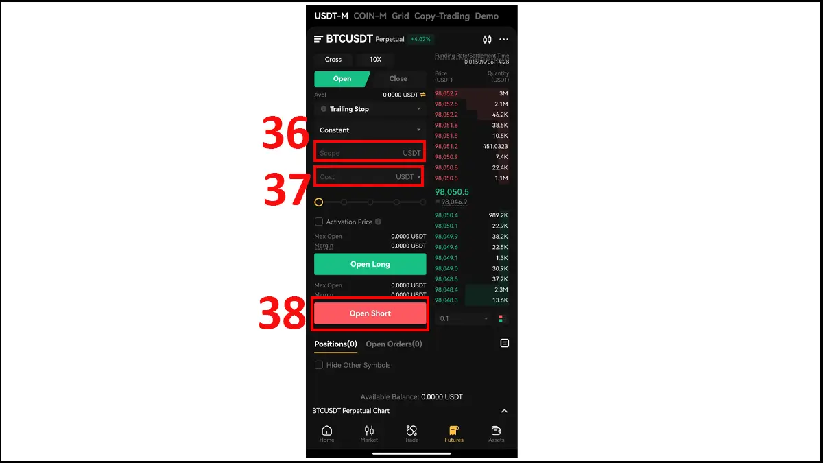 14- معاملات فیوچرز در صرافی XT با موبایل | سقارش تریلینگ استاپ