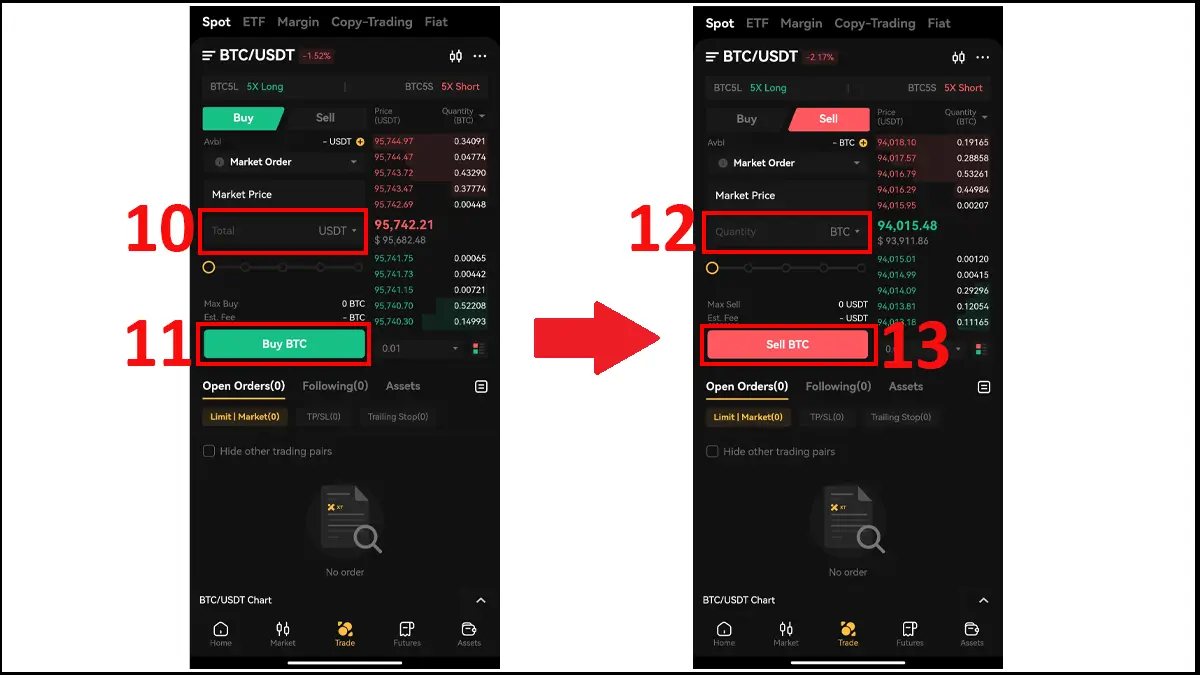 5- معاملات اسپات در صرافی XT با موبایل | سفارش مارکت