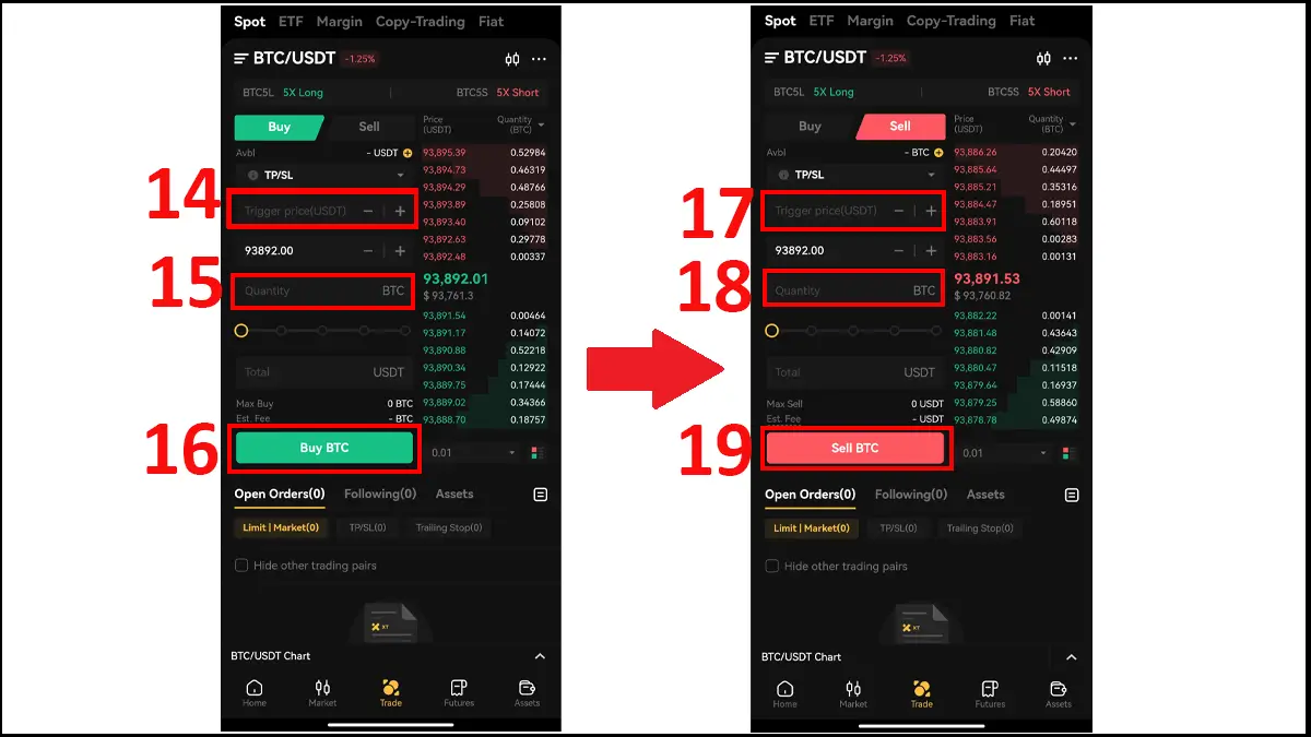 6- معاملات اسپات در صرافی XT با موبایل | سفارش تریگر