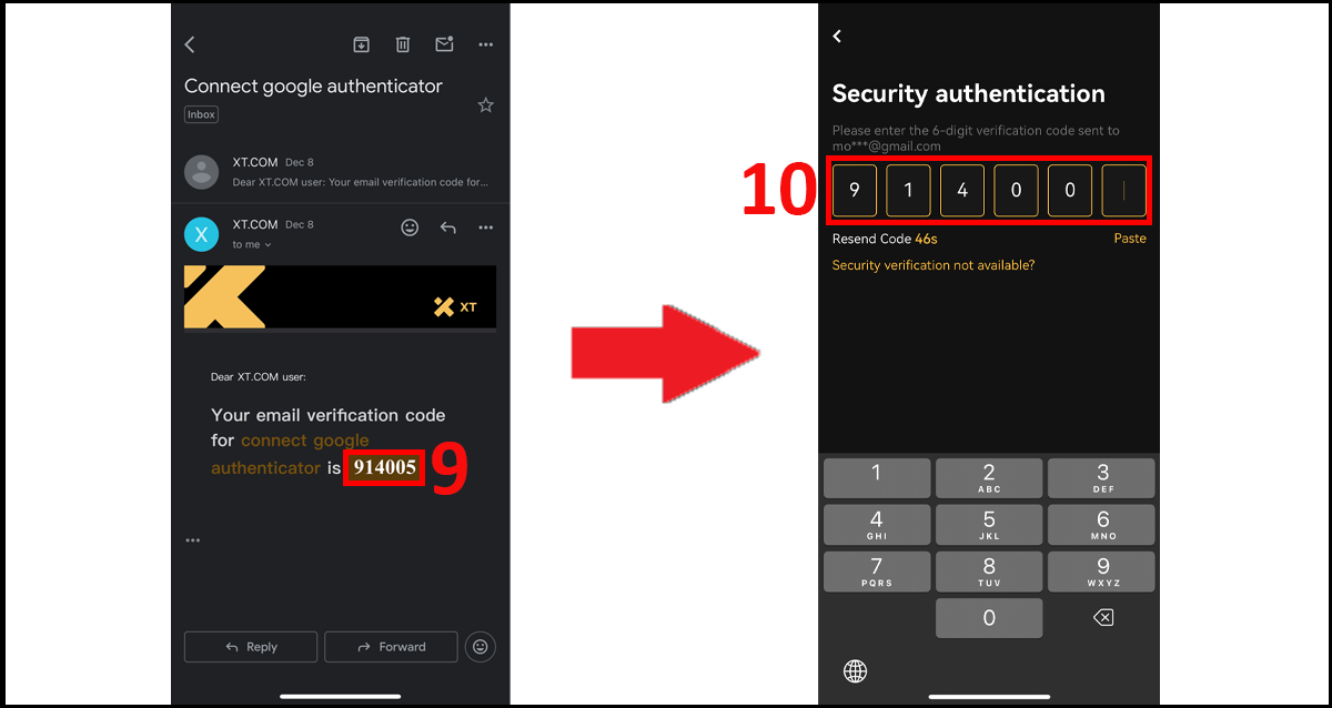 کد ایمیل برای ثبت نام در صرافی XT با گوشی
