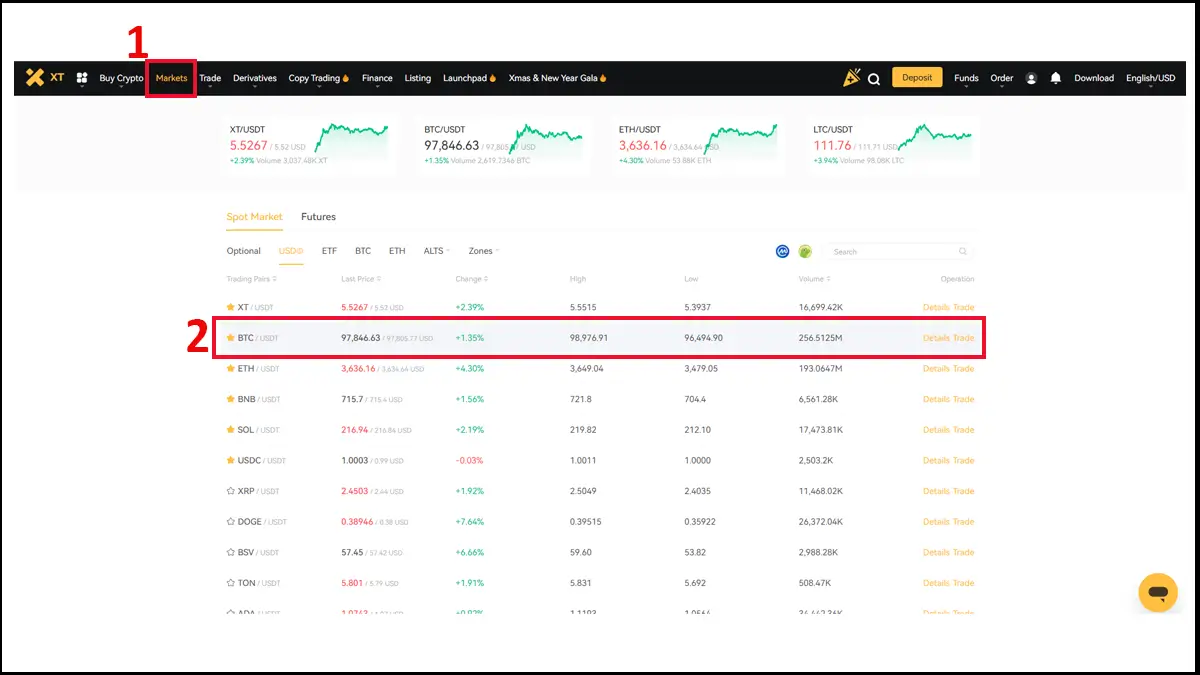 2- خرید بیت کوین در صرافی XT