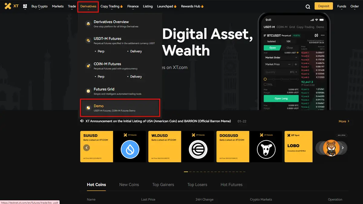 1- معاملات دمو در صرافی XT
