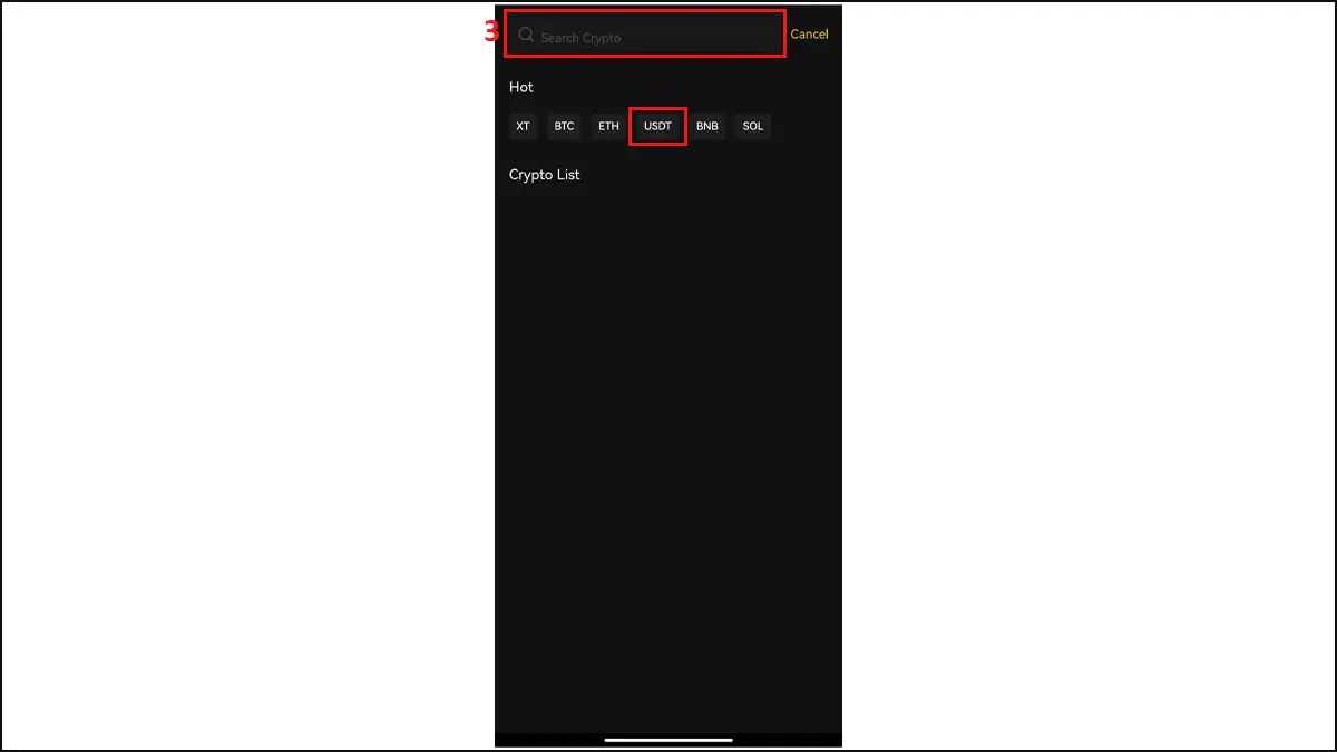 2- انتخاب ارز برای برداشت پول در صرافی XT با موبایل