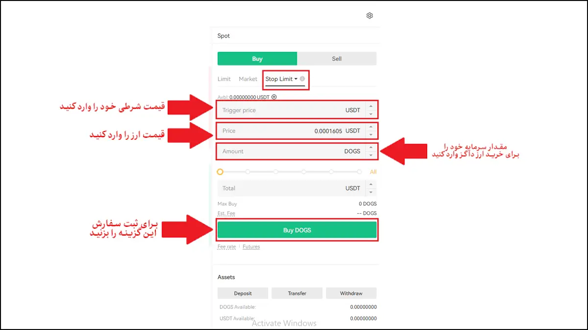  سفارش استاپ لیمیت