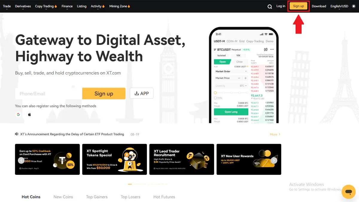 گزینه ثبت نام صرافی Xt