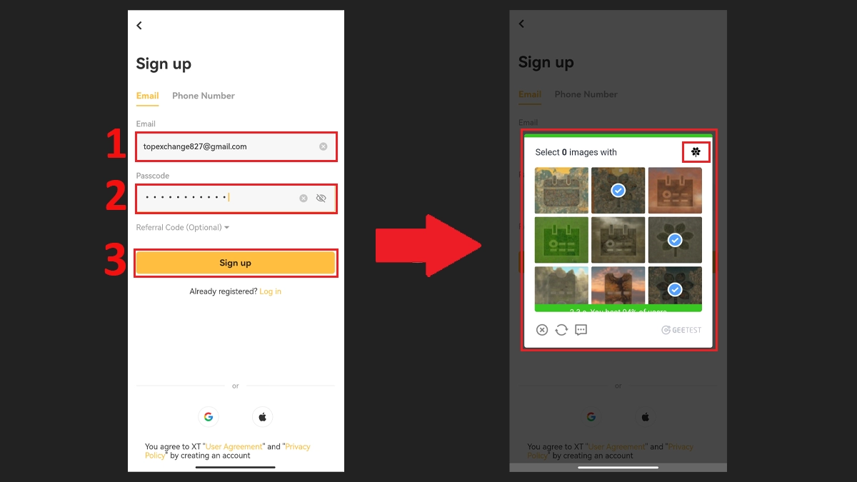 با موبایل XT ورود به صرافی