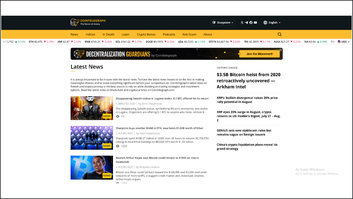 Cointelegraph سایت