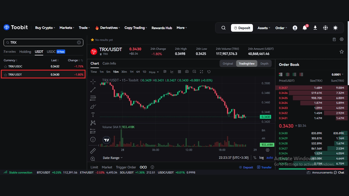 انتخاب ارز ترون در توبیت